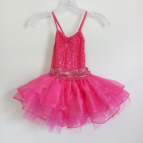 Pink TUTU Leotard  Dance Child Size LG Sequin Embellished 4 Layers Tulle Chiffon - Picture 1 of 6